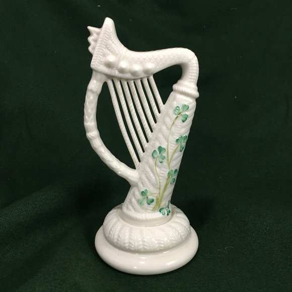 Belleek Shamrock Porcelain Harp 8 5/8" 7th Mark 1980-93 Vintage Made in Ireland
